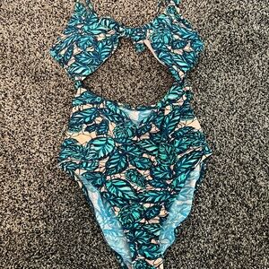 Cupshe Blue and Pink Palm Print Monokini